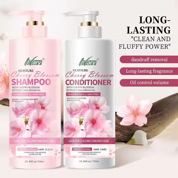 Wholesale Custom Natural Herbal Sakura Shampoo Long Lasting Fragrance Oil Control Anti Dandruff Fluffy Shampoo and Conditioner