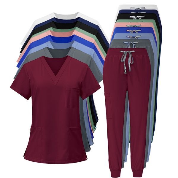 Fashionable Custom Logo Woven Short Sleeved Pharmacy Women Dental Medical Work Wear Nursing Hospital Uniforms Scrubs Sets