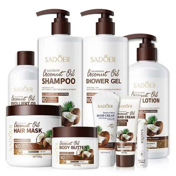 SADOER Coconut Skincare Set Moisturizing Shower Gel Amino Acid Anti Dandruff Hand Cream Hair Mask Toothpaste Shampoo