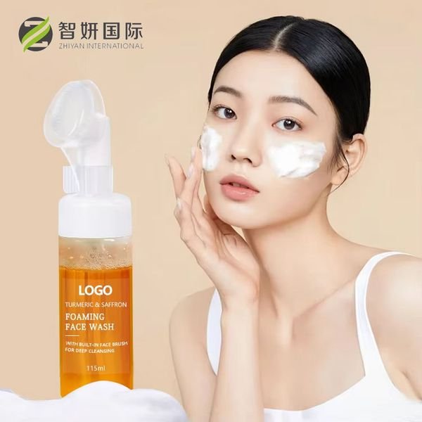 Private Label Custom Organic Natural Face Wash Soothing Brightening Skin Natural Vegan Turmeric Bubble Foaming Facial Cleanser
