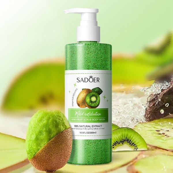 SADOER New Style Kiwi Fruit Scrub Shower Gel Body Wash Whitening Skin Care Bath Lotion With Hydrating Moisturizing Bubble Effect