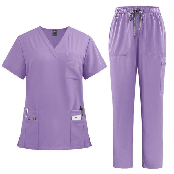 Nursing Uniform Sets For Women Men Scrubs Set Nurse Uniforms For Hospital Doctor Top & Pants With Multi Pocket